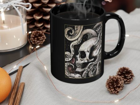 11oz Black Mug with OctoSkull Art by Raven Moonla Hot on Sale