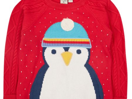 Frugi Caleb Knit Jumper Red Penguin For Cheap