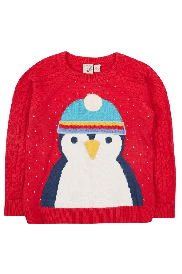 Frugi Caleb Knit Jumper Red Penguin For Cheap