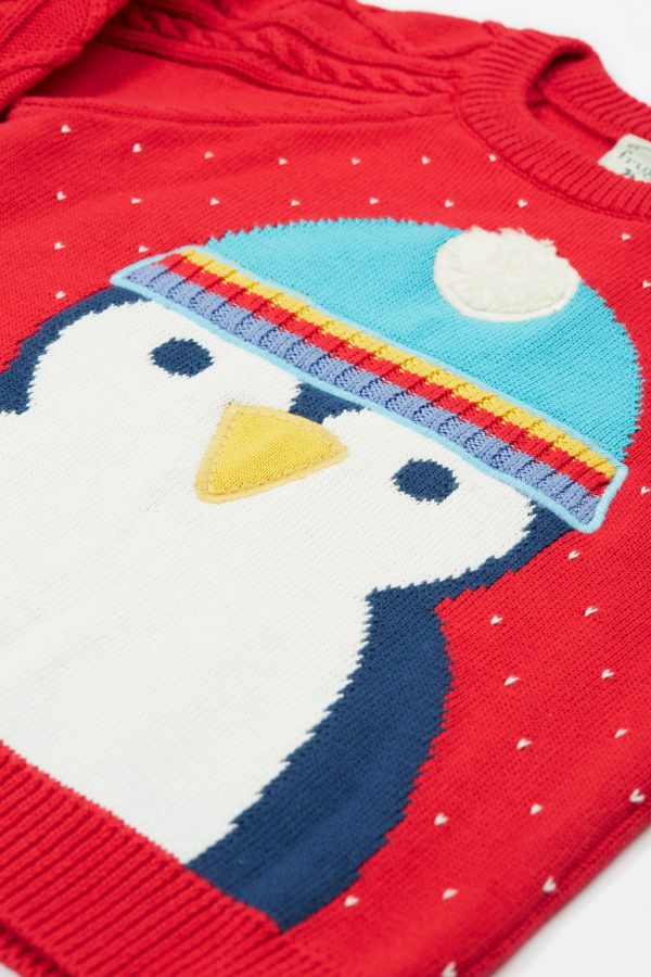 Frugi Caleb Knit Jumper Red Penguin For Cheap